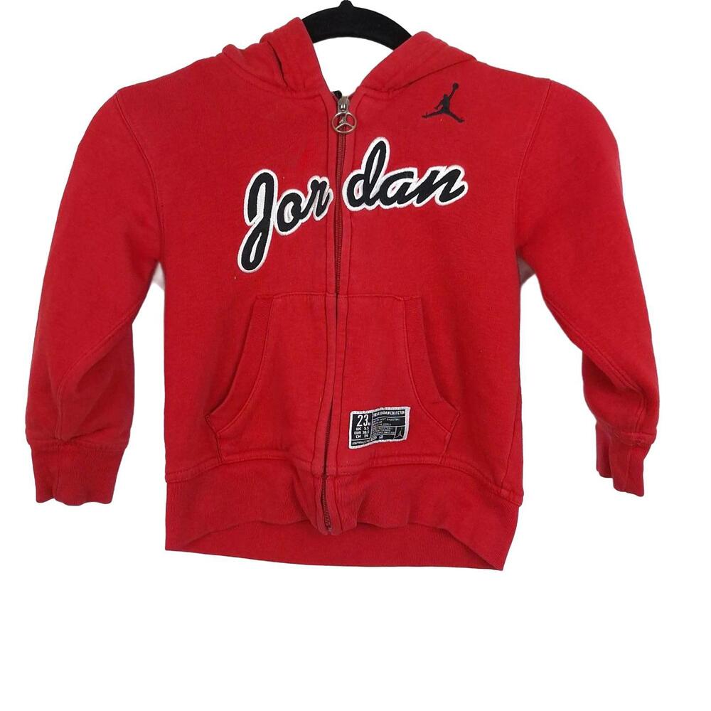 Jordan Kids Red Full Zip Hoodie Embroidered Script Logo Jumpman 4T 313039-611